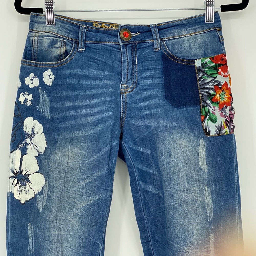 Desigual Blue Floral Ankle Jeans